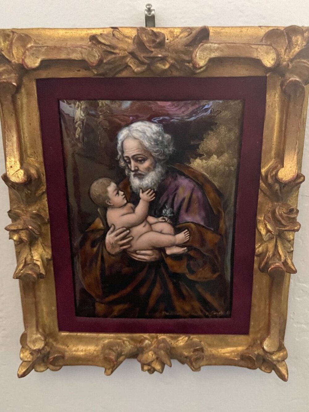 Miniature Painting St Joseph with Infant Jesus c. 1635 by Guido Reni